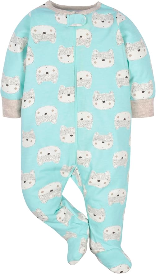 Gerber Baby Boys' 4 Pack Sleep 'N Play Footie Aqua Fox