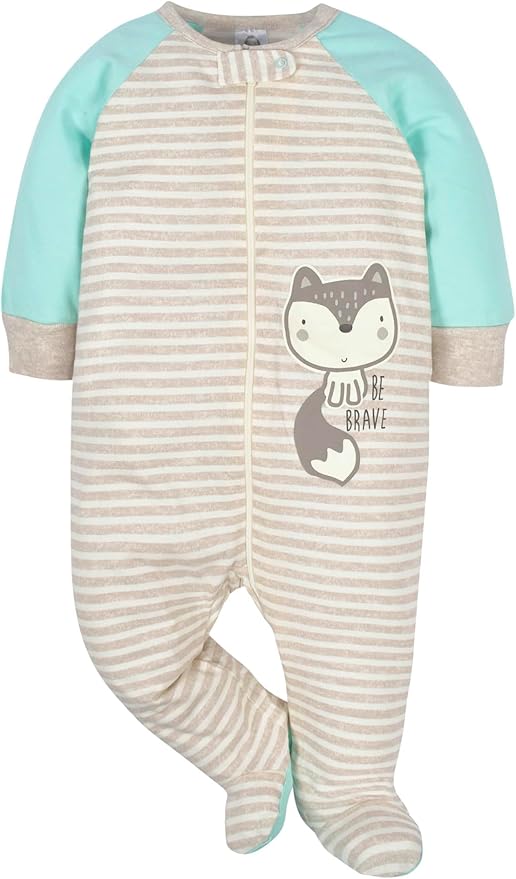 Gerber Baby Boys' 4 Pack Sleep 'N Play Footie Aqua Fox