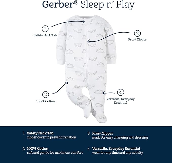 Gerber Baby Boys' 4 Pack Sleep 'N Play Footie Aqua Fox