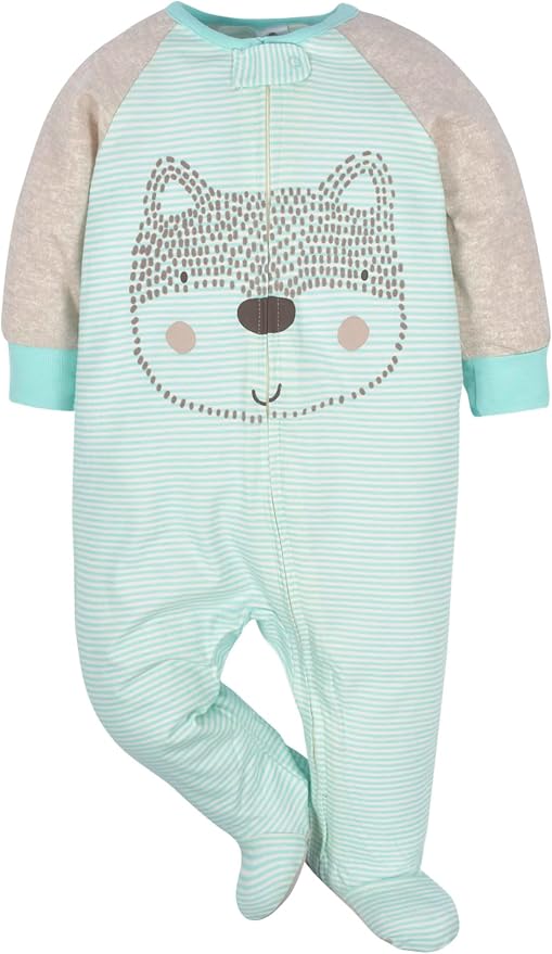 Gerber Baby Boys' 4 Pack Sleep 'N Play Footie Aqua Fox